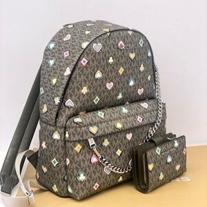 Michael Kors Slater Medium Printed Signature Logo Backpack and Wallet Set